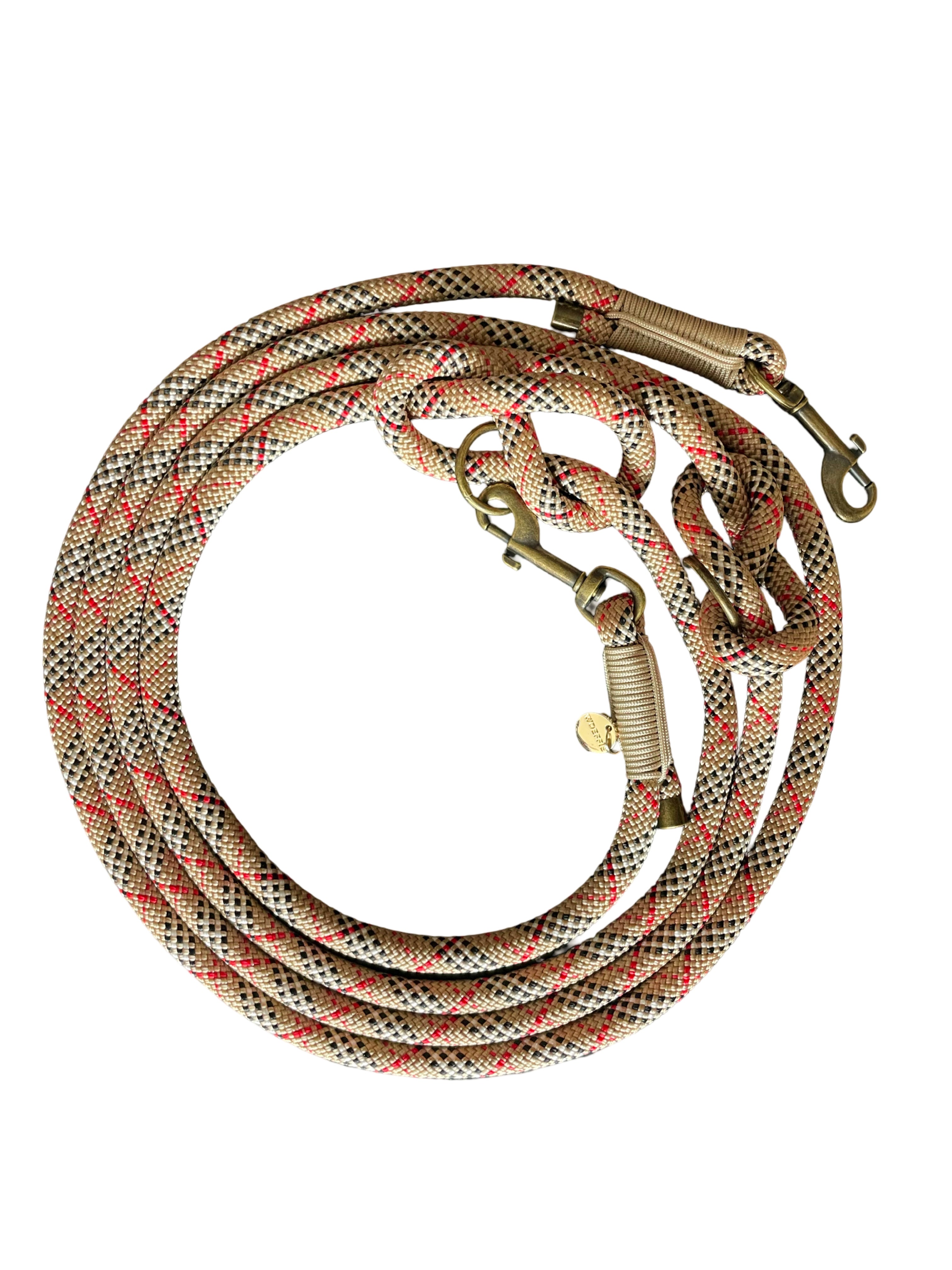 Handgemaakt - Handsfree Riem Tartan Beige (voor alle honden)