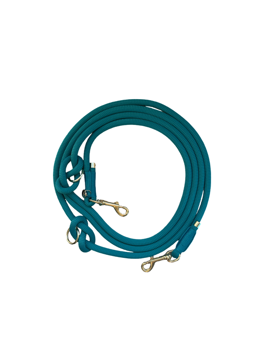 Handgemaakt - Handsfree Riem Teal (voor alle honden)