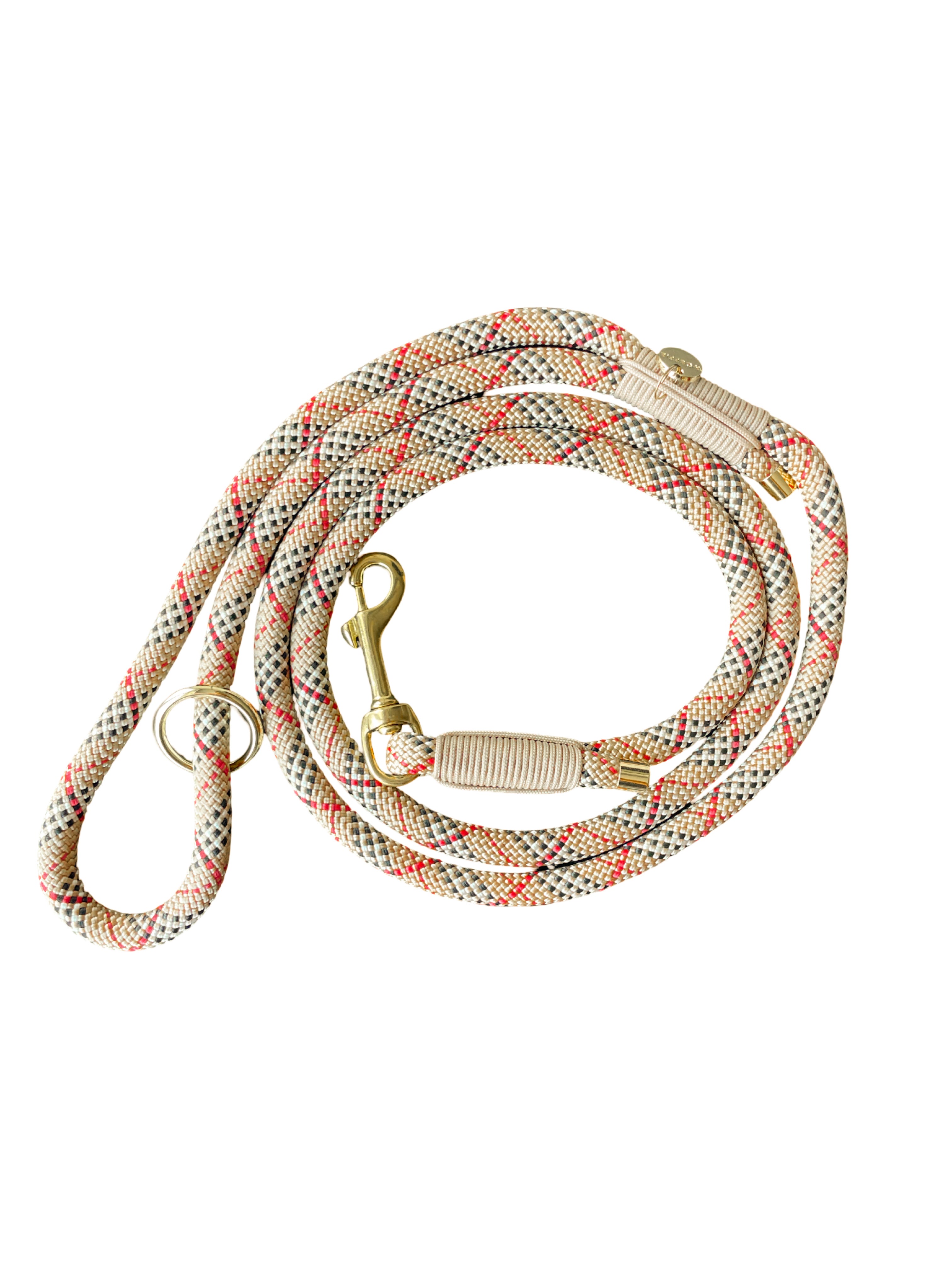 Handgemaakt - Riem met Groot Handvat Tartan Beige (voor alle honden)