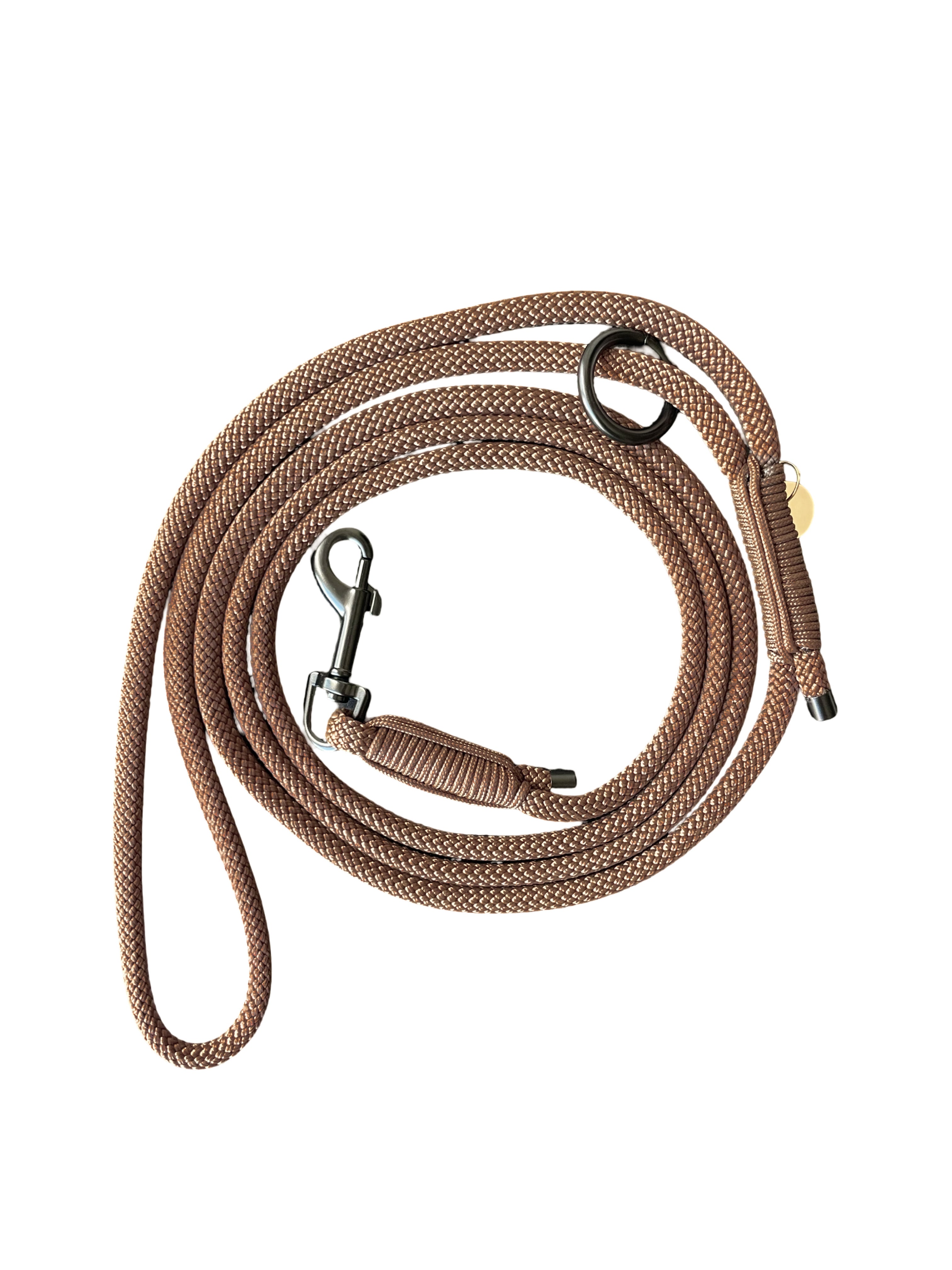 Handgemaakt - Riem met Groot Handvat Hazelnoot (voor kleine Woeffies tot 9 kg)