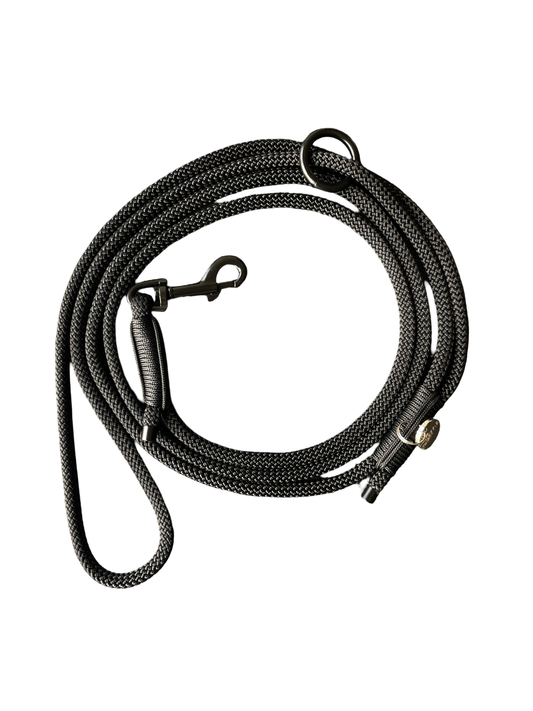 Handgemaakt - Riem met Groot Handvat Zwart (voor kleine Woeffies tot 12 kg)